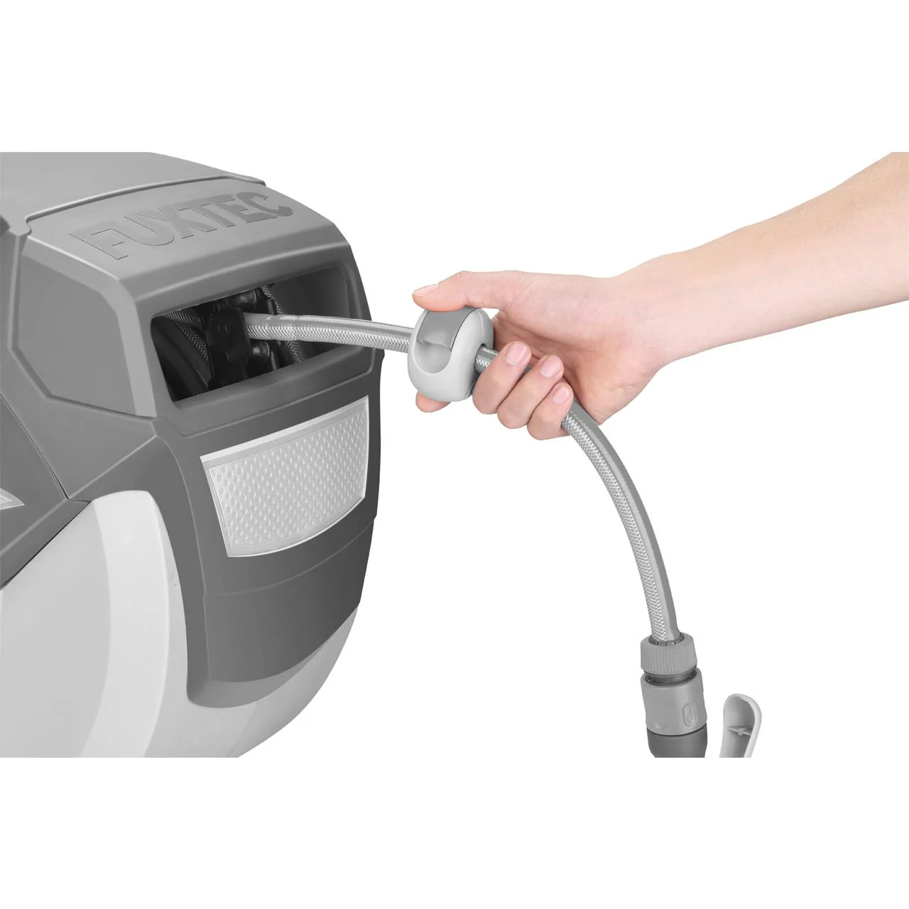 B-WARE Carrete automático de manguera para pared FUXTEC FX-WSA20 de 20 m con "EASY FIX" para facilitar el riego - Gris - Image 4